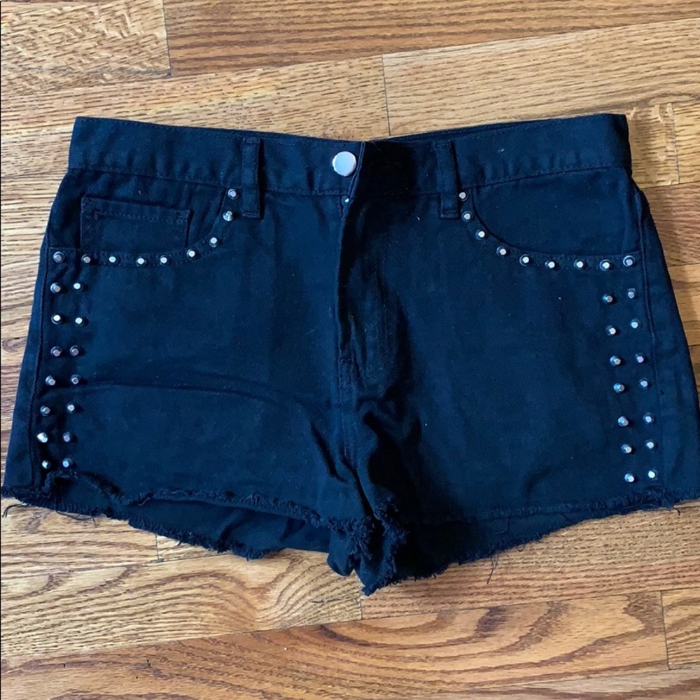 Forever 21 black studded denim shorts